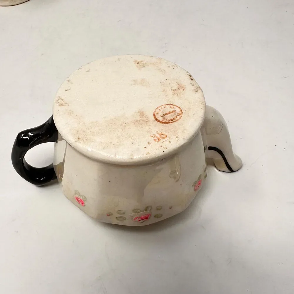Vintage Victoria Czechoslovakia Lusterware Sugar Bowl and Creamer Black Trim